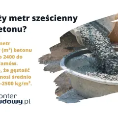 Ile waży m3 betonu? Średnio 1 metr sześcienny betonu waży 2400-2500 kg. Gęstość betonu to ok. 2400-2500 kg/m³.