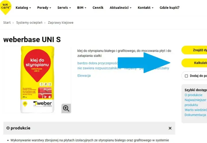 Kalkulator zużycia kleju do siatki na m2. Produkt weberbase UNI S do styropianu białego i grafitowego.
