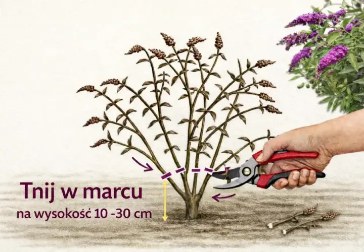 Kiedy sadzić budleję? Przycinaj ją w marcu na wysokość 10-30 cm, by pięknie kwitła.