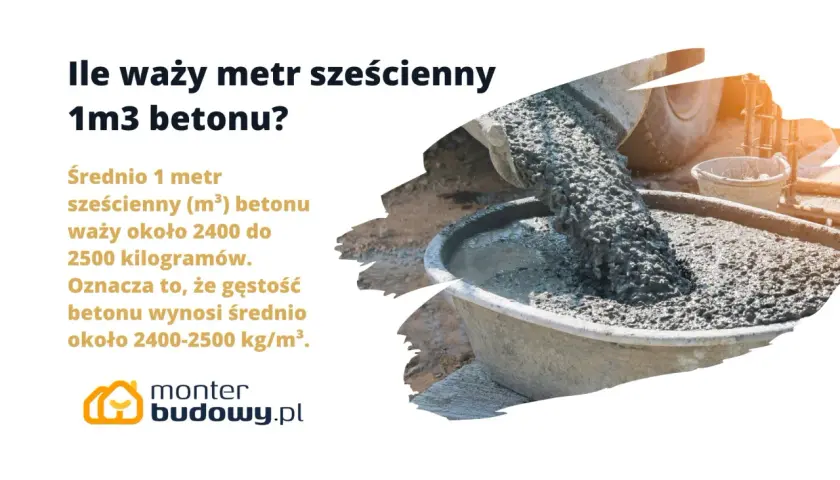 Ile waży m3 betonu? Średnio 1 metr sześcienny betonu waży 2400-2500 kg. Gęstość betonu to ok. 2400-2500 kg/m³.