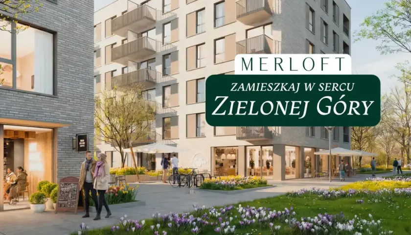Nowoczesne osiedle z kawiarnią i ludźmi spacerującymi po zielonym dziedzińcu.