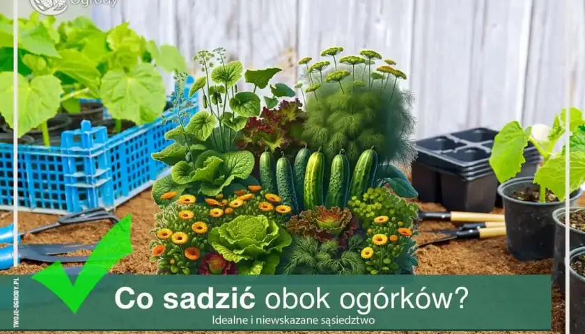 Kompozycja warzyw: ogórki, sałata, kapusta, nagietki i koper. Dowiedz się, co sadzić obok ogórków, by stworzyć idealne sąsiedztwo.